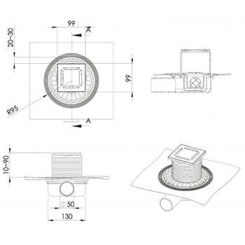 Душевой трап Berges Zentrum Norma 100x100 090362 с решеткой Хром матовый — фото 5, Трапы для душа