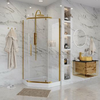 Душевой уголок Niagara Nova 90x90 NG-6405-08 GOLD профиль Желтое золото стекло прозрачное — фото 1, Душевые уголки трапеция