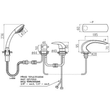 Смеситель на борт ванны Rav Slezak Dunaj D472.5P Хром — фото 2, Смесители на борт ванны