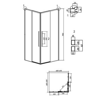 Душевой уголок Grossman Galaxy 70х70 300.K33.01.7070.32.00 профиль Золото сатин стекло прозрачное — фото 11, Квадратные душевые уголки