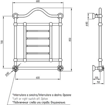 Электрический полотенцесушитель Migliore Edward 85x68 L 20311 Бронза — фото 2, Электрические полотенцесушители