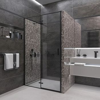 Душевая дверь Veconi Vianno VN-73B 120 VN73B-120-01-C4 профиль Черный матовый стекло прозрачное — фото 2, Распашные душевые двери