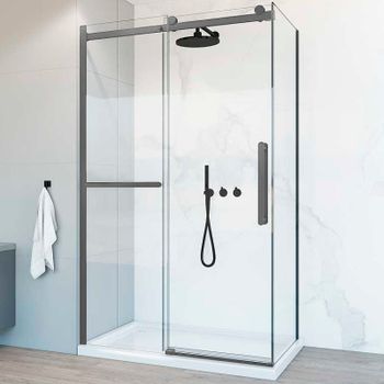 Душевой уголок Vincea Como Soft 120x100 VSR-1CS1012CLGM профиль Вороненая сталь стекло прозрачное — фото 1, Прямоугольные душевые уголки