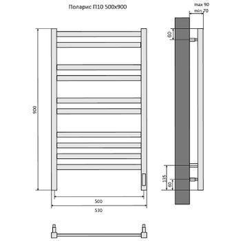 Электрический полотенцесушитель Aquatek Поларис П10 500x900 AQ EL KO1090BL Черный муар — фото 18, Электрические полотенцесушители