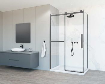 Душевой уголок Vincea Como Soft 110x90 VSR-1CS9011CLGM профиль Вороненая сталь стекло прозрачное — фото 3, Прямоугольные душевые уголки