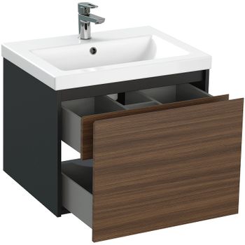 Тумба под раковину Cersanit Grande 60 64759 подвесная Черная Орех — фото 7, Тумбы под раковину