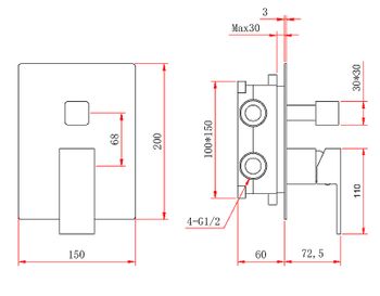 Душевая система Berges Ventas 2S Black 073002 Черная матовая — фото 5, Встраиваемые душевые комплекты