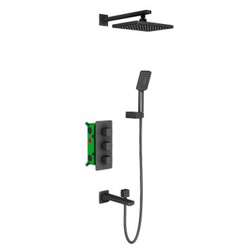Душевая система Timo Petruma SX-5049/03SM с термостатом Черный — фото 1, Встраиваемые душевые комплекты