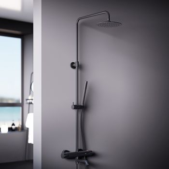 Душевая система Damixa Scandinavian Pure 936810300 с термостатом Черная матовая — фото 2, Душевые стойки
