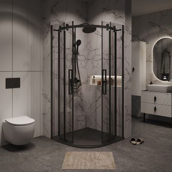 Душевой уголок Grossman Classic 90х90 301.K33.04.9090.21.00 профиль Черный матовый стекло прозрачное — фото 2, Душевые уголки четверть круга