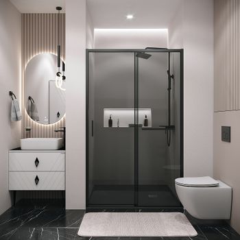 Душевая дверь Grossman Style 130 100.K33.05.130.21.10 профиль Черный матовый стекло тонированное — фото 1, Раздвижные душевые двери