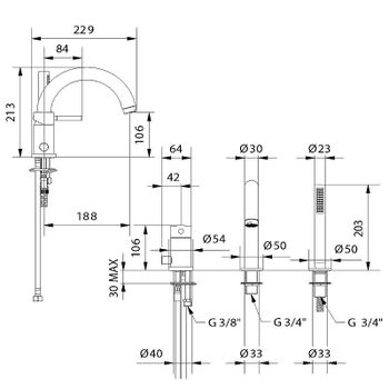 Смеситель на борт ванны Migliore Fortis Gold 27982 Золото — фото 2, Смесители на борт ванны