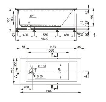 Акриловая ванна Veedi Anica 160х70 13016070 без гидромассажа — фото 2, Акриловые ванны