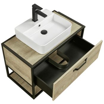 Тумба под раковину Aquaton Лофт Фабрик 80 1A242401LTDU0 подвесная Дуб эндгрейн — фото 8, Тумбы под раковину