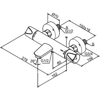 Смеситель для ванны Damixa Slate 575027400 с термостатом Хром — фото 2, Смеситель для ванны
