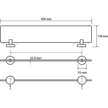 Стеклянная полка Bemeta Neo 104102045 Нержавеющая сталь — фото 3, Полки для ванной и душа