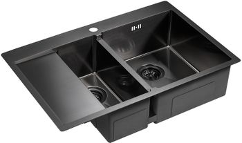 Кухонная мойка Paulmark Kroner 78/2SF PM227851-GMR Вороненая сталь — фото 2, Кухонные мойки