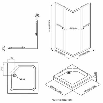 Душевой уголок Triton Вента-Хром 80х80 Щ0000049620 профиль Хром стекло прозрачное — фото 13, Квадратные душевые уголки