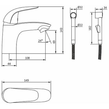 Смеситель для раковины Damixa Eclipse 310300001 с гигиеническим душем Хром — фото 6, Смесители для раковины
