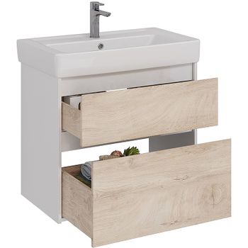 Тумба под раковину Lemark Combi 80 LM03C80T-dub подвесная Дуб кантри Белый глянец — фото 2, Тумбы под раковину