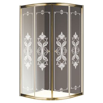 Душевой уголок Cezares Giubileo R2 80x80 GIUBILEO-R-2-80-SCORREVOLE-CP-G прозрачное стекло с матовым принтом профиль Золото — фото 1, Душевые уголки четверть круга