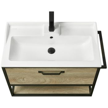 Тумба под раковину Aquaton Лофт Фабрик 80 1A242401LTDU0 подвесная Дуб эндгрейн — фото 5, Тумбы под раковину