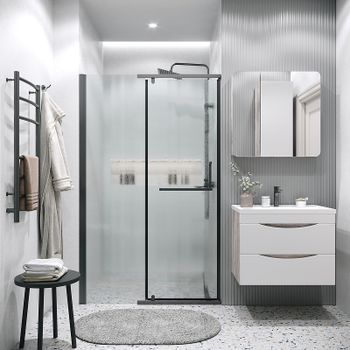 Душевая дверь Grossman Pragma 100 100.K33.03.100.21.02 профиль Черный матовый стекло шиншилла — фото 3, Распашные душевые двери