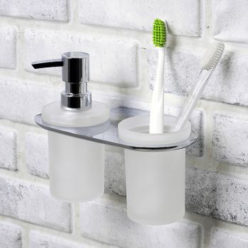 Дозатор для жидкого мыла WasserKRAFT Kammel K-8389 со стаканом для зубных щеток Хром — фото 2, Дозаторы