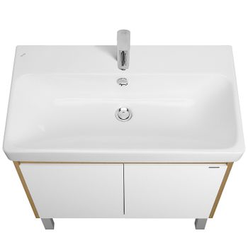 Тумба под раковину Aquaton Сканди Doors 80 1A282901SDZ90 Белый глянец Дуб рустикальный — фото 2, Тумбы под раковину