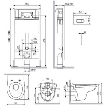 Комплект унитаза с инсталляцией Damixa Willow DX15.IS30251.1700 с сиденьем Микролифт и клавишей смыва Хром глянцевый — фото 3, Комплекты унитаз + инсталляция