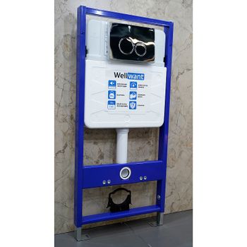 Комплект унитаза AQUAme AQM2002 с инсталляцией WellWant Standart 50 WWISI1110B с сиденьем Микролифт и клавишей смыва Хром глянцевый — фото 7, Комплекты унитаз + инсталляция