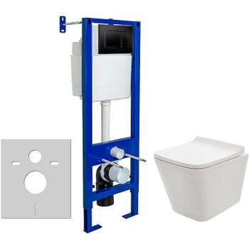 Комплект унитаза AQUAme AQM2004 с инсталляцией Berges Atom 410 040332 с сиденьем Микролифт и Черной матовой клавишей смыва — фото 1, Комплекты унитаз + инсталляция