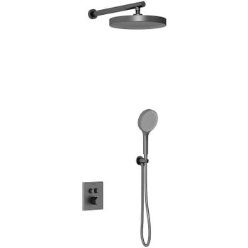 Душевая система Vincea Inspire VSFW-3I21T2GM с термостатом Вороненая сталь — фото 1, Встраиваемые душевые комплекты