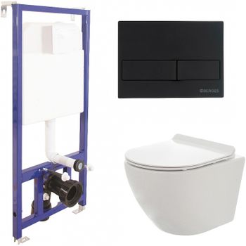 Комплект унитаза AQUAme AQM2002 с инсталляцией Berges Novum L5 040215 с сиденьем Микролифт и Черной матовой клавишей смыва — фото 1, Комплекты унитаз + инсталляция