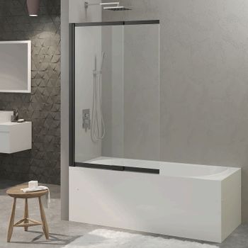 Шторка на ванну Berges River S Slider Black 98х145 065015 профиль Черный матовый стекло прозрачное — фото 1, Неподвижные шторки для ванной