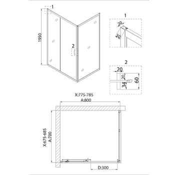 Душевая стенка Niagara Nova 70 NG-A70B профиль Черный стекло прозрачное — фото 3, Боковые стенки