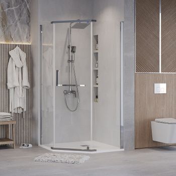 Душевой уголок Grossman Pragma 90х90 302.K33.03.9090.10.00 профиль Хром стекло прозрачное — фото 1, Душевые уголки трапеция