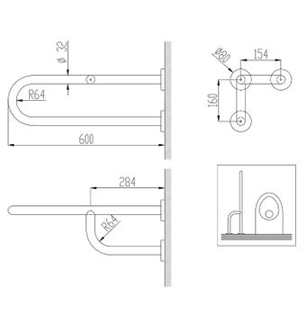 Поручень Nofer 15047.S Матовая нержавеющая сталь — фото 2, Поручни для ванной