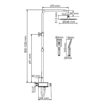 Душевая система WasserKRAFT A114.258.130.CB Thermo с термостатом Черная матовая — фото 8, Душевые стойки