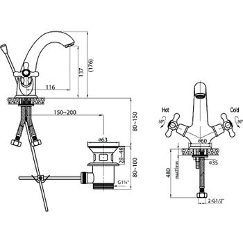 Смеситель для раковины Cezares Golf-LS1-02 Бронза — фото 3, Смесители для раковины