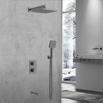 Душевая система Vincea Next VSFW-1N3TGM с термостатом Вороненая сталь — фото 2, Встраиваемые душевые комплекты