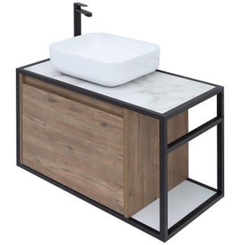 Тумба под раковину Aquanet Nova Lite Loft 75L 261658 подвесная Дуб рустикальный — фото 4, Тумбы под раковину