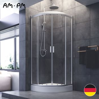 Душевой уголок AM.PM Gem 80х80 W90G-401-080WT радиальный профиль Матовый хром стекло прозрачное — фото 12, Душевые уголки четверть круга