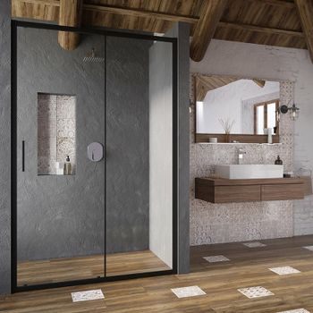 Душевая дверь Ravak Blix Slim BLSDP2-110 X0PMD0300Z1 профиль Черный матовый стекло Transparent — фото 1, Раздвижные душевые двери