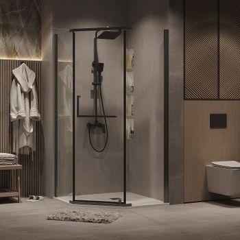 Душевой уголок Grossman Pragma 90х90 302.K33.03.9090.42.00 профиль Графит сатин стекло прозрачное — фото 1, Душевые уголки трапеция