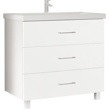 Тумба под раковину Marka One Mix 80Н с ручками Белая глянцевая — фото 1, Тумбы под раковину