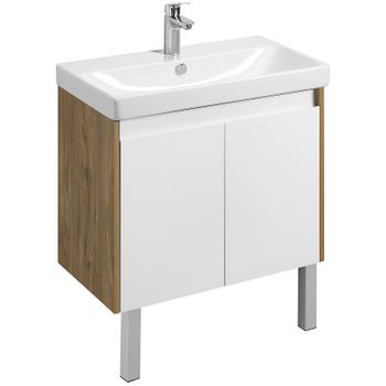 Тумба под раковину Aquaton Сканди Doors 80 1A282901SDZ90 Белый глянец Дуб рустикальный — фото 1, Тумбы под раковину