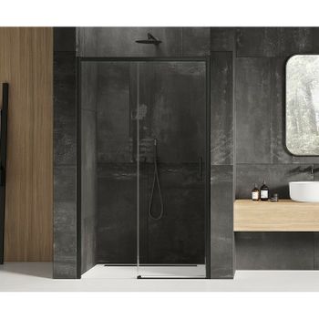 Душевая дверь New Trendy Prime Black 140 L D-0324A профиль Черный стекло прозрачное — фото 2, Раздвижные душевые двери