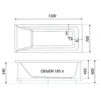 Акриловая ванна Triton 1ACReal Тори 150х70 Щ0000042930 без гидромассажа — фото 6, Акриловые ванны
