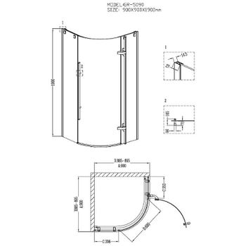 Душевой уголок Grossman GR-5090 190x90 профиль Хром стекло прозрачное — фото 3, Душевые уголки четверть круга